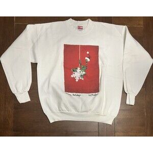 Vintage 90s Will Bullas Holiday Frog Santa Sweatshirt Mens Size L White Crewneck